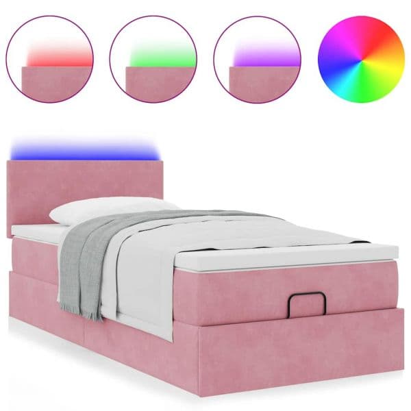 Moldura de Cama Otomana vidaXL com Colchão Rosa 90x190 cm Veludo - 4017026268