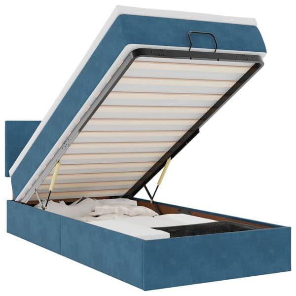 vidaXL Estrutura de Cama Otomana com Colchão Azul Escuro Veludo - 2025598292