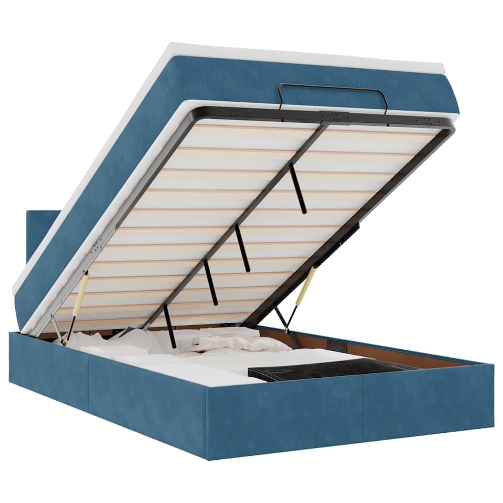vidaXL Cama Otomana com Colchão & Leds 120x190cm Veludo Azul-escuro - 540869344