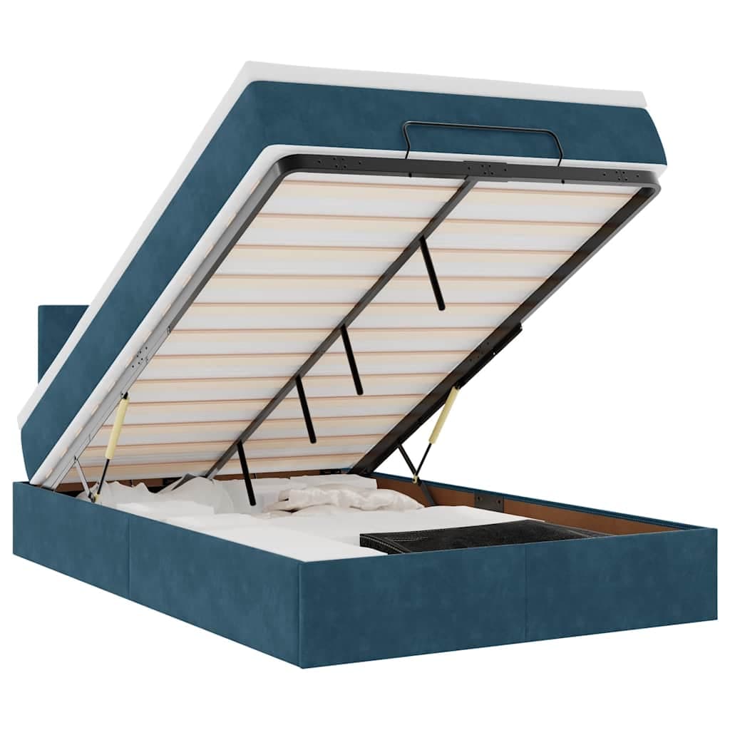 vidaXL Estrutura Cama Otomana Colchão 120x200cm Veludo Azul Escuro - 3378423765