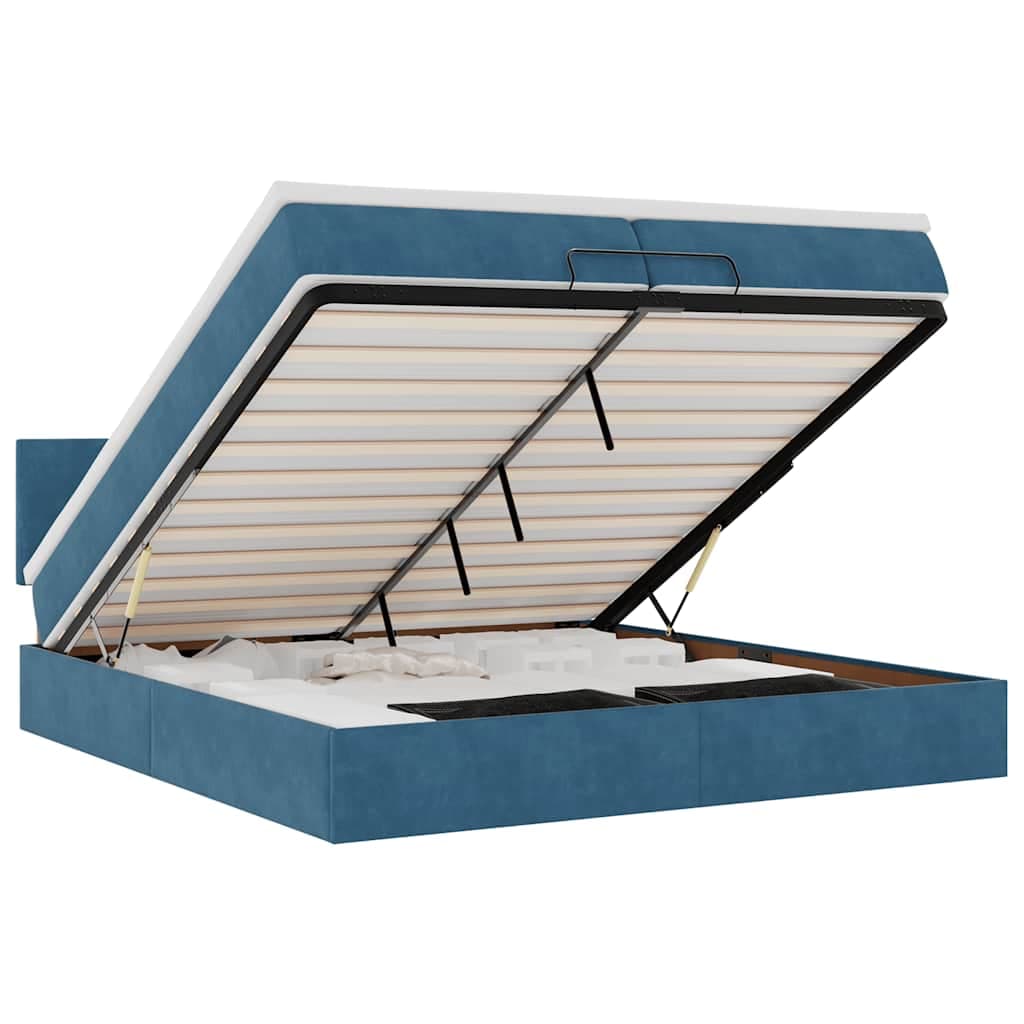 vidaXL Cama Otomana com Colchões/leds 200x200 cm Veludo Azul-escuro - 3799249942