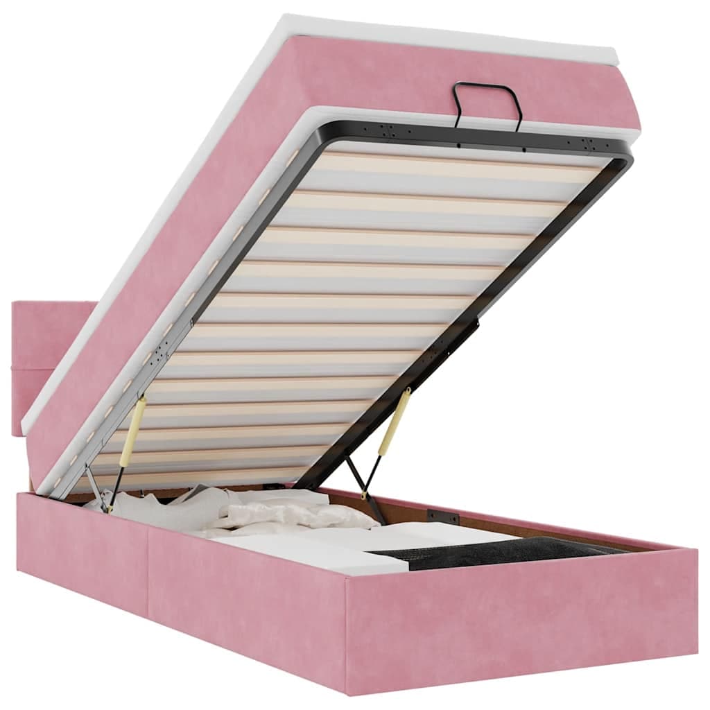 vidaXL Estrutura de Cama Otomana com Colchão Rosa 90x200cm Veludo - 823150891