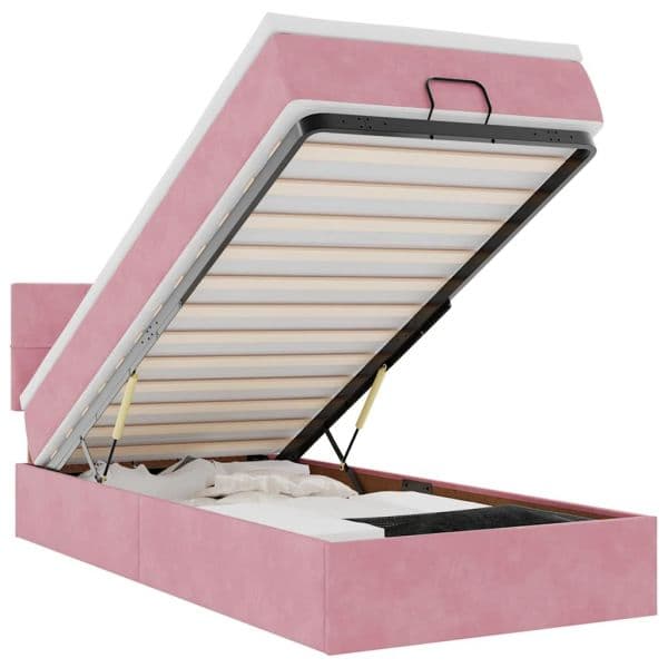 Moldura de Cama Otomana vidaXL com Colchão Rosa 100x200cm Veludo - 3631475742