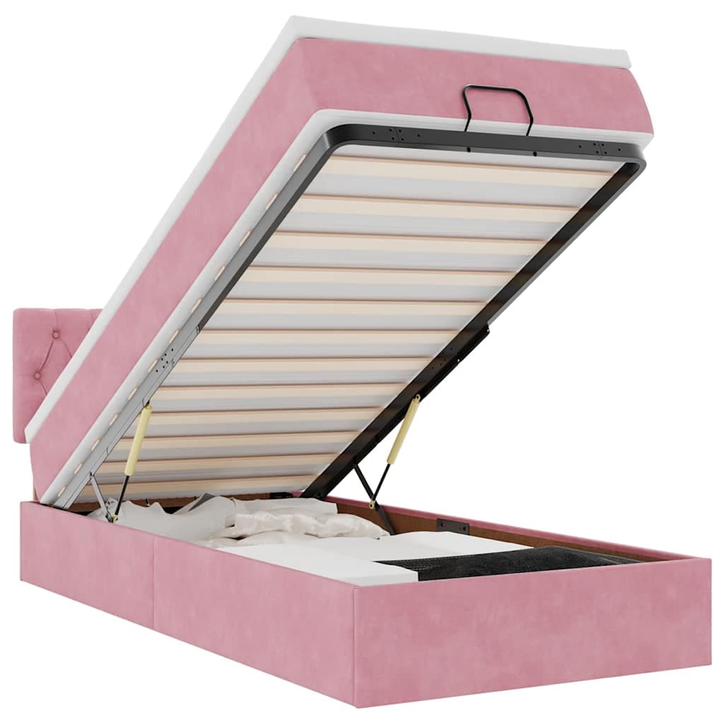 moldura de cama otomana vidaXL com colchão rosa 90x190 cm Veludo