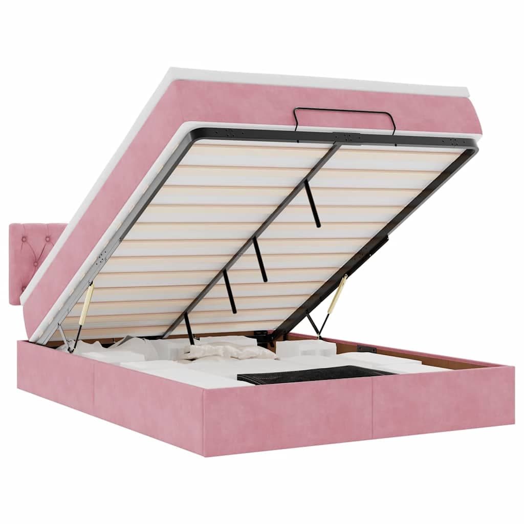 vidaXL Estrutura de Cama Otomana com Colchão 140x200 cm Veludo Rosa - 3738976816