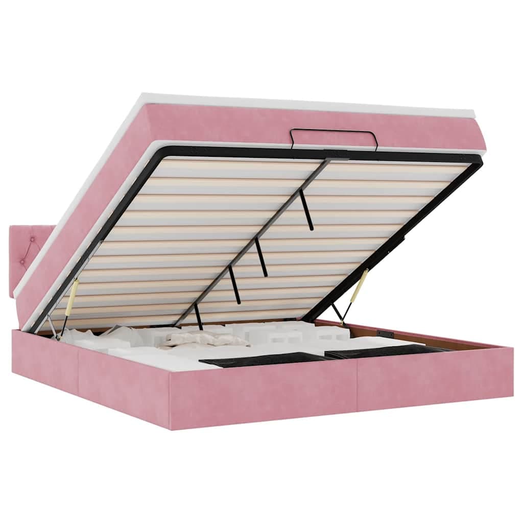 vidaXL Estrutura de Cama Otomana com Colchão 160x200 cm Veludo Rosa - 1040821038