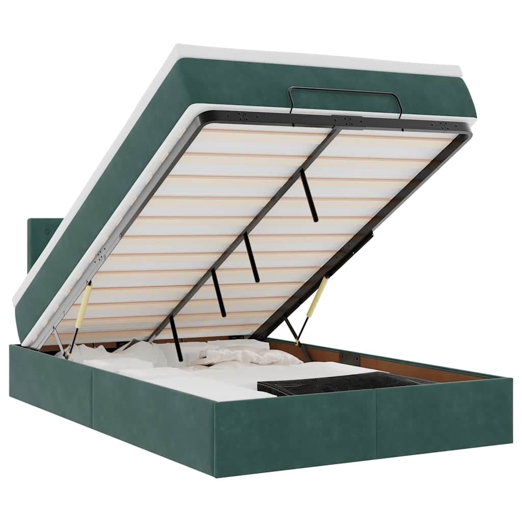 vidaXL Cama Otomana com Colchão & Leds 120x190cm Veludo Verde-escuro - 1254626112