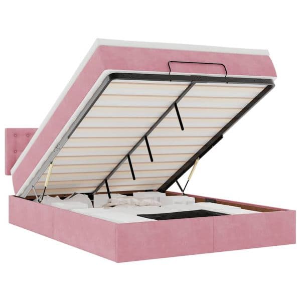 vidaXL Estrutura de Cama Otomana com Colchão 140x200 cm Veludo Rosa - 2029941186