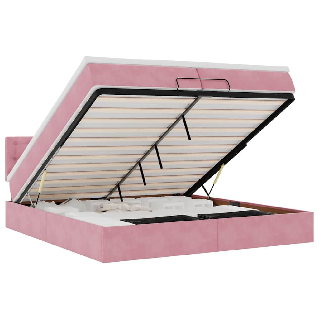 moldura de cama otomana vidaXL com colchão rosa 200x200cm Veludo