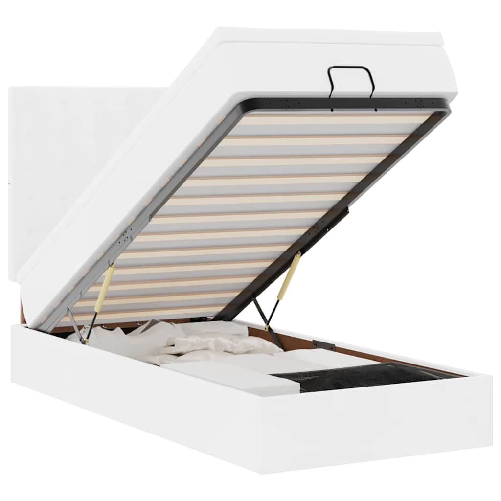 vidaXL Cama Otomana com Colchão 90x200 cm Couro Artificial Branco - 1805440420
