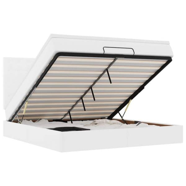 vidaXL Estrutura de Cama Otomana com Colchão Branco Couro Falso - 2103035528