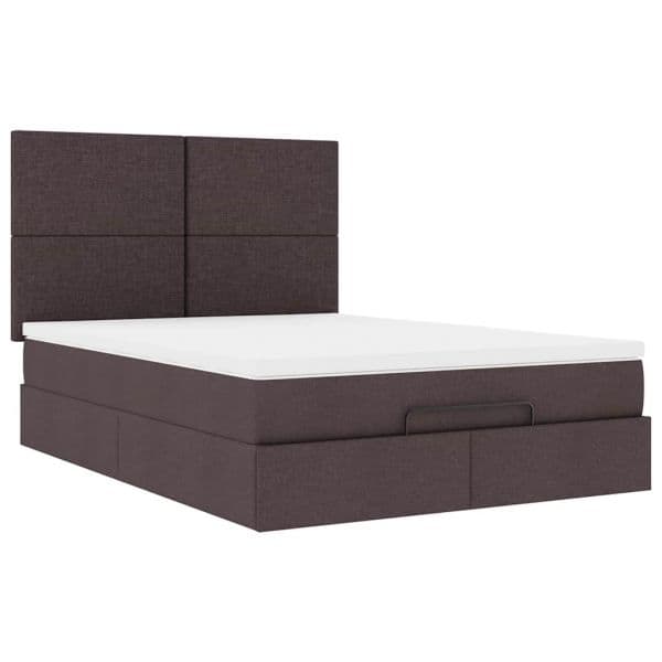 vidaXL Estrutura Cama Otomana Colchão 140x190cm Tecido Castanho Escuro - 2987012276