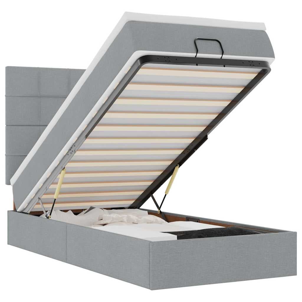 vidaXL Estrutura Cama Otomana Colchão 80x200 cm Tecido Cinzento Claro - 217143344