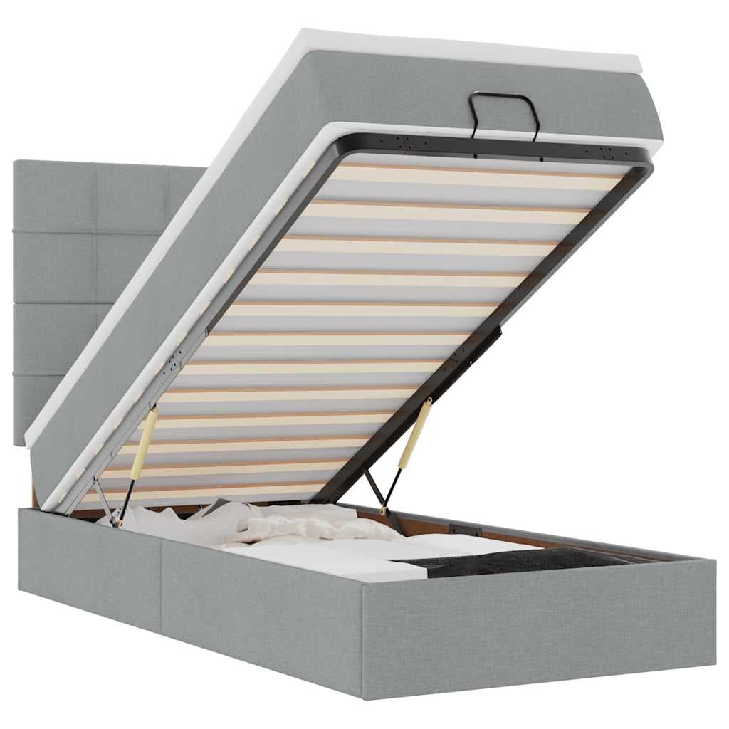 vidaXL Estrutura Cama Otomana Colchão 90x190 cm Tecido Cinzento Claro - 2602795448