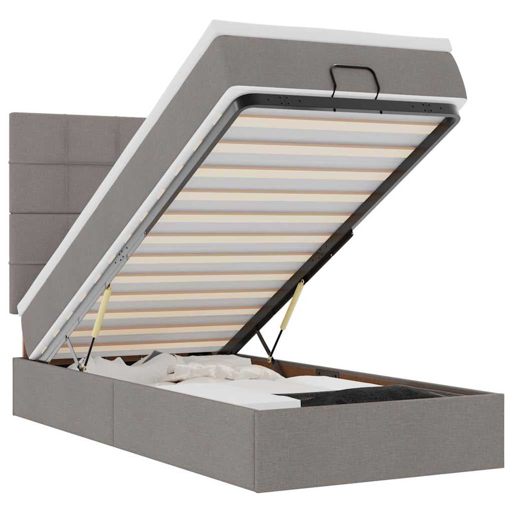vidaXL Cama otomana com colchão 90x200 cm tecido cinza