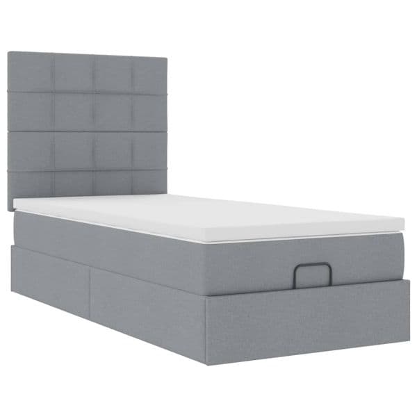 vidaXL Estrutura Cama Otomana Colchão 100x200 cm Tecido Cinzento Claro - 1237322276