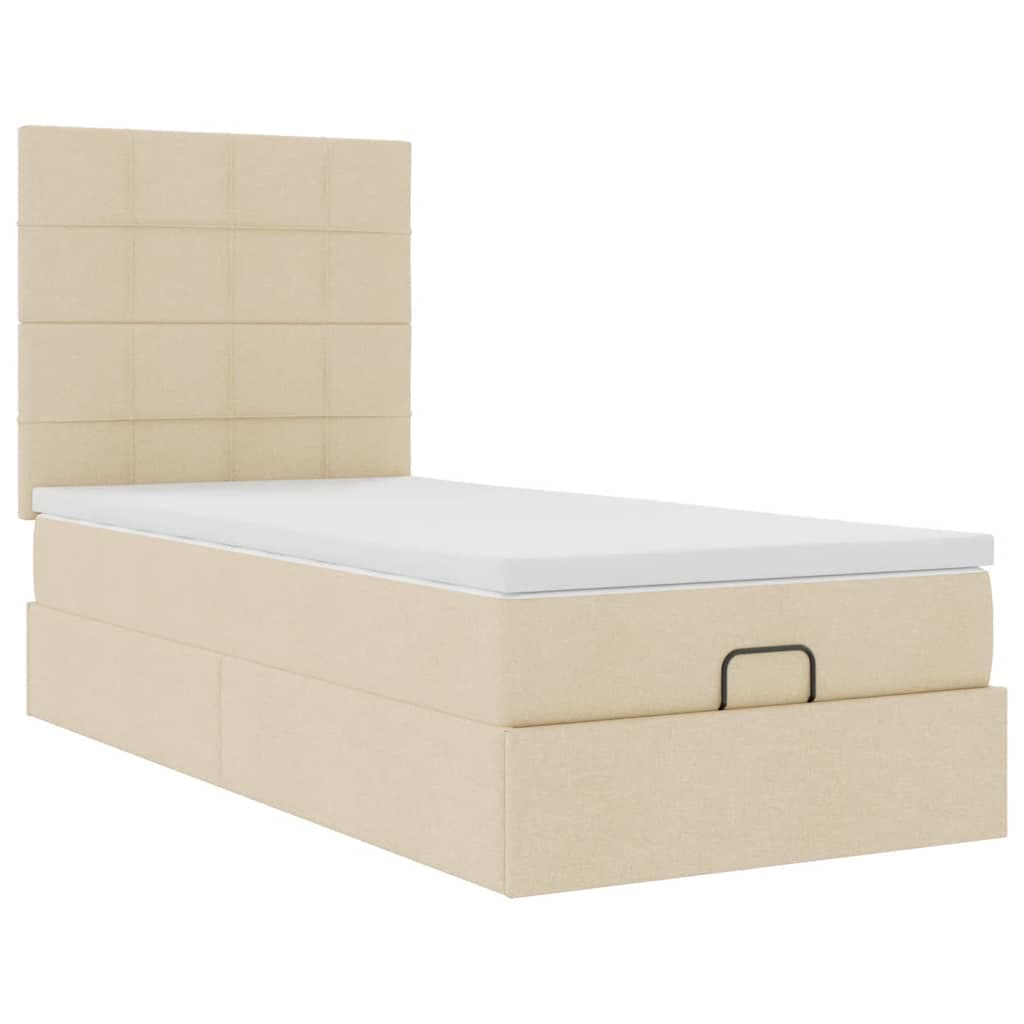 vidaXL Cama otomana com colchão 100x200 cm tecido creme