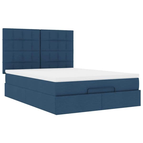 vidaXL Estrutura de Cama Otomana com Colchão Tecido Azul 140x200cm - 869939832