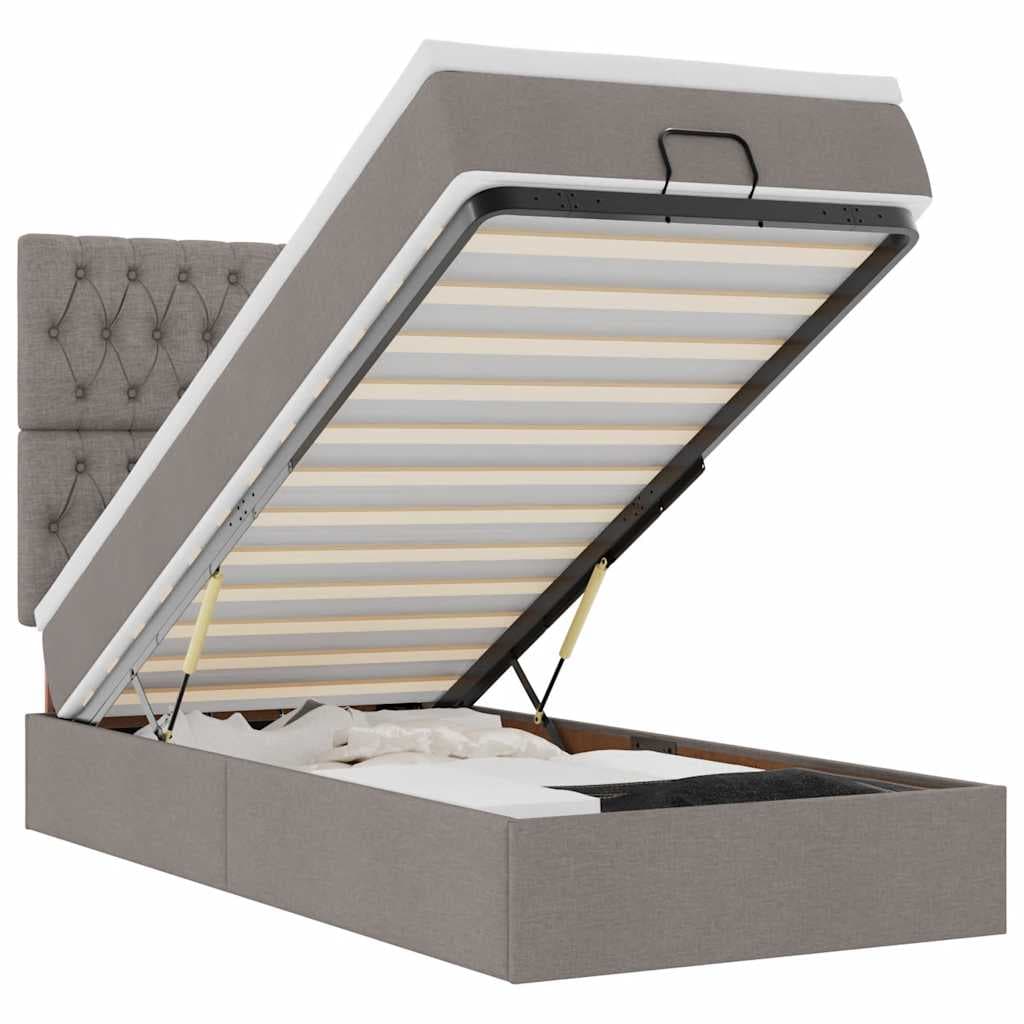 vidaXL Estrutura de Cama Otomana com Colchão Tecido Cinzento 90x190cm - 281088817