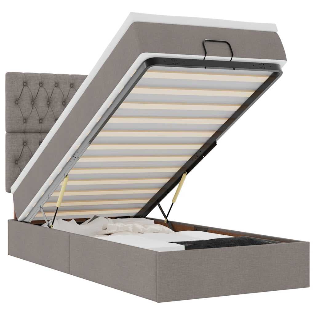 vidaXL Estrutura de Cama Otomana com Colchão Tecido Cinzento 90x200cm - 2041632511
