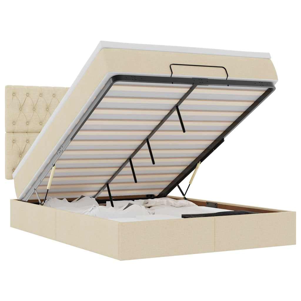 vidaXL Estrutura de Cama Otomana com Creme de Colchão 140x190cm Tecido - 1941967404