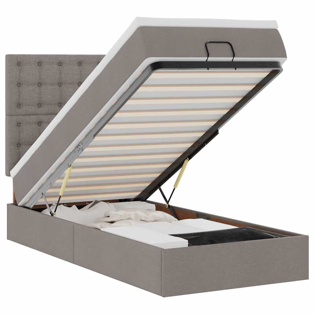 vidaXL Estrutura de Cama Otomana com Colchão Tecido Cinzento 90x200cm - 3238242424