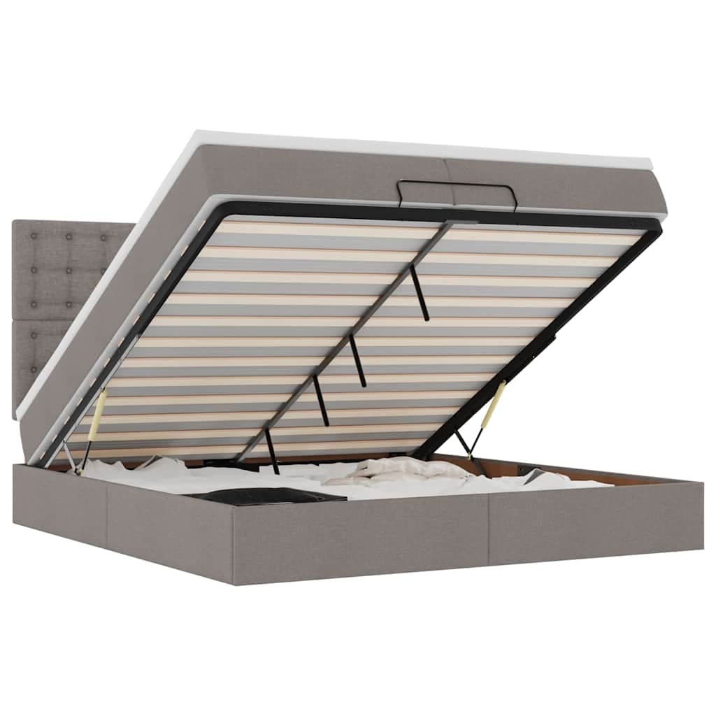 vidaXL Estrutura cama otomana com colchões tecido cinzento 200x200cm