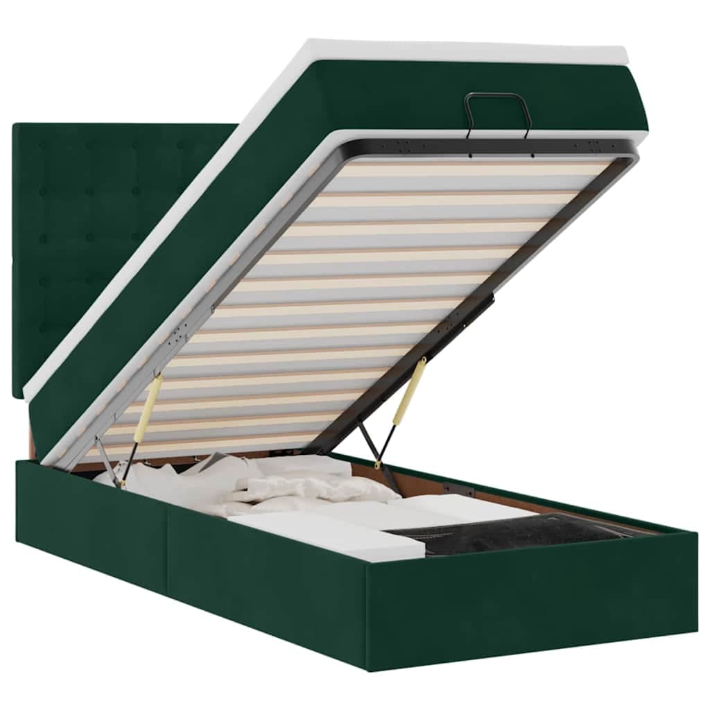 vidaXL Estrutura Cama Otomana Colchões 90x190cm Veludo Verde Escuro - 3713503164