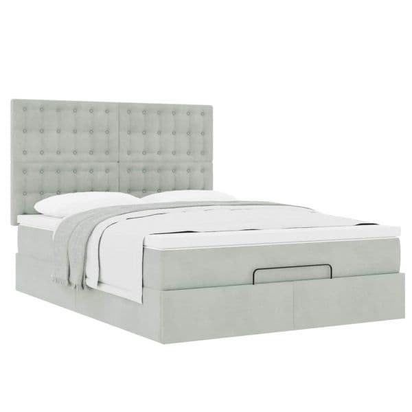 vidaXL Estrutura de Cama Otomana com Colchões 140x190cm Cinzento Claro - 2126085667