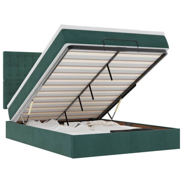 vidaXL Estrutura Cama Otomana Colchões 140x190 cm Veludo Verde Escuro - 248744620