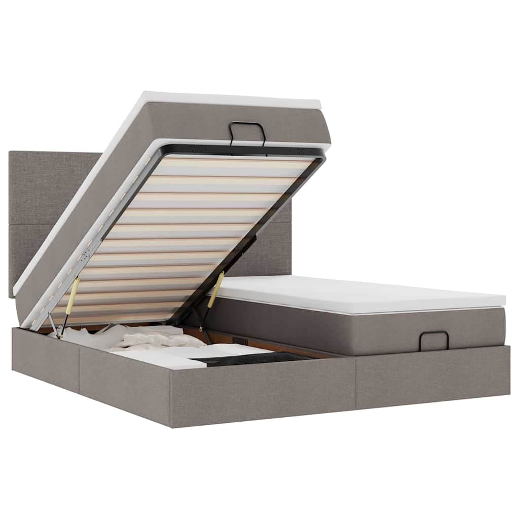 vidaXL Estrutura de Cama Otomana com Colchões Tecido Cinzento - 3246423184