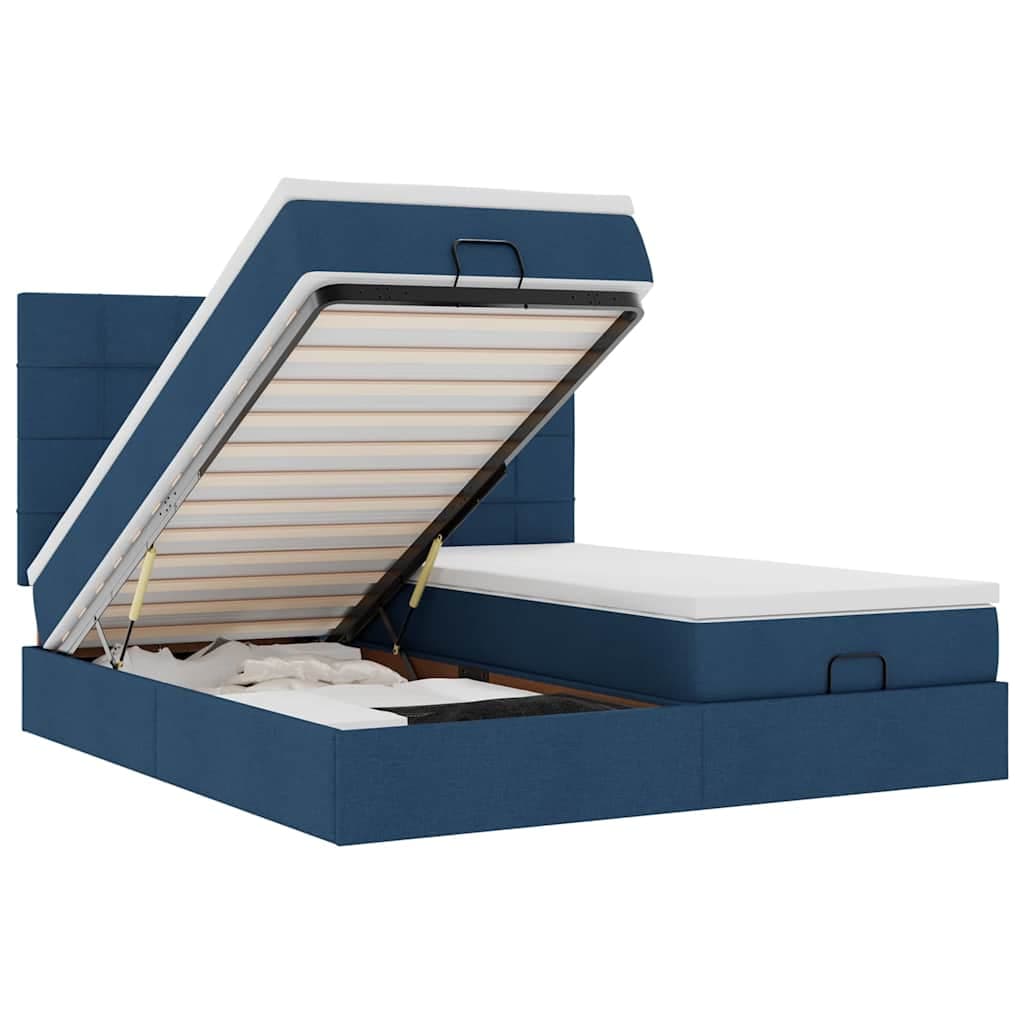 vidaXL Estrutura de cama otomana com colchões 200x200cm tecido azul