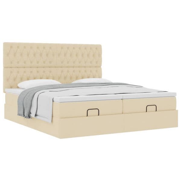 vidaXL Estrutura de Cama Otomana com Colchões Tecido Creme 180x200cm - 3903442332