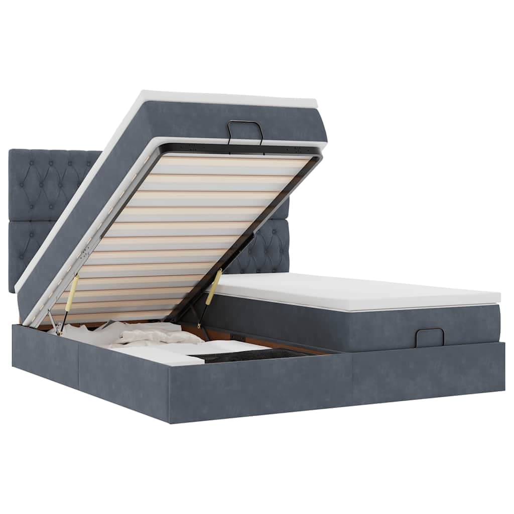 vidaXL Estrutura Cama Otomana Colchões 160x200 cm Cinzento Escuro - 1205471848