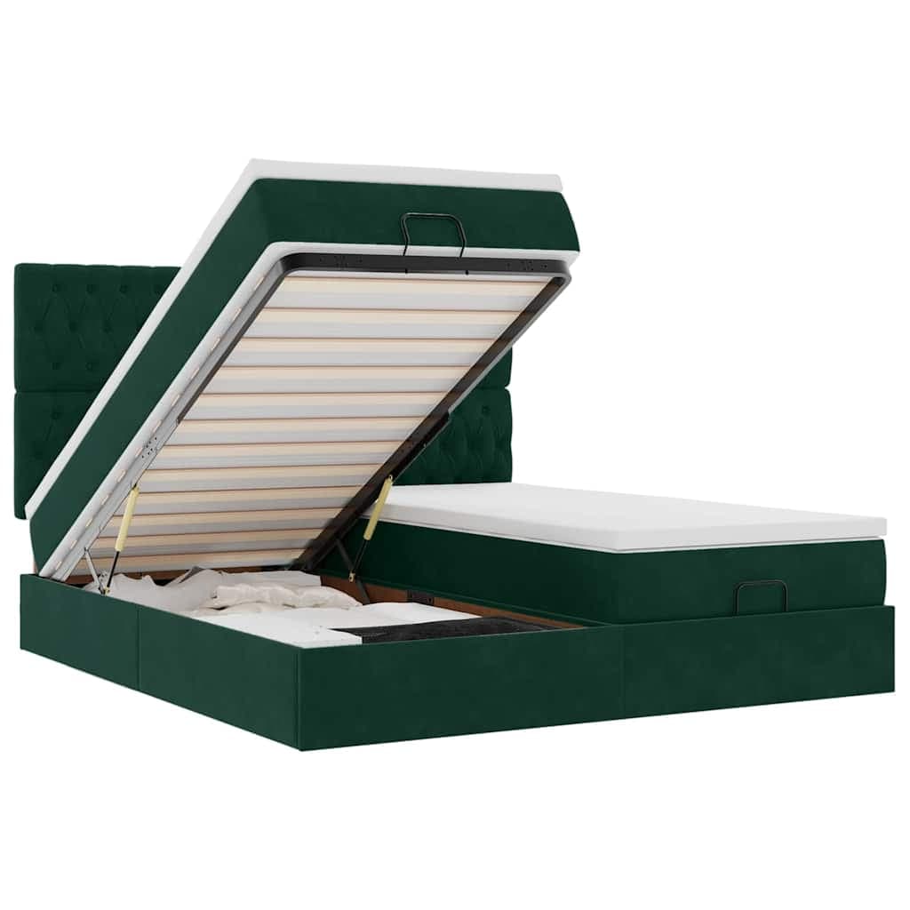 vidaXL Estrutura de Cama Otomana com Colchão Verde Escuro Veludo - 3080887836
