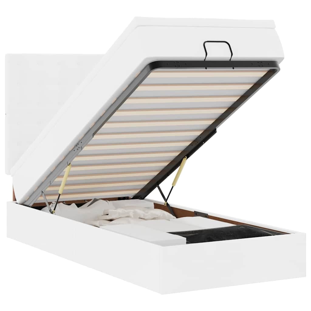 moldura de cama síriaXL otomana com colchão branco couro falso