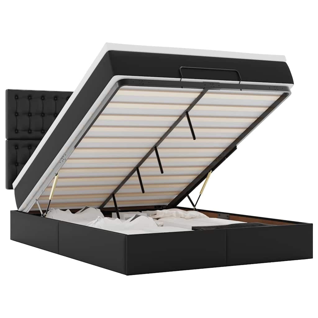 vidaXL Estrutura de Cama Otomana com Colchão 140x200 cm Preta - 4180161304