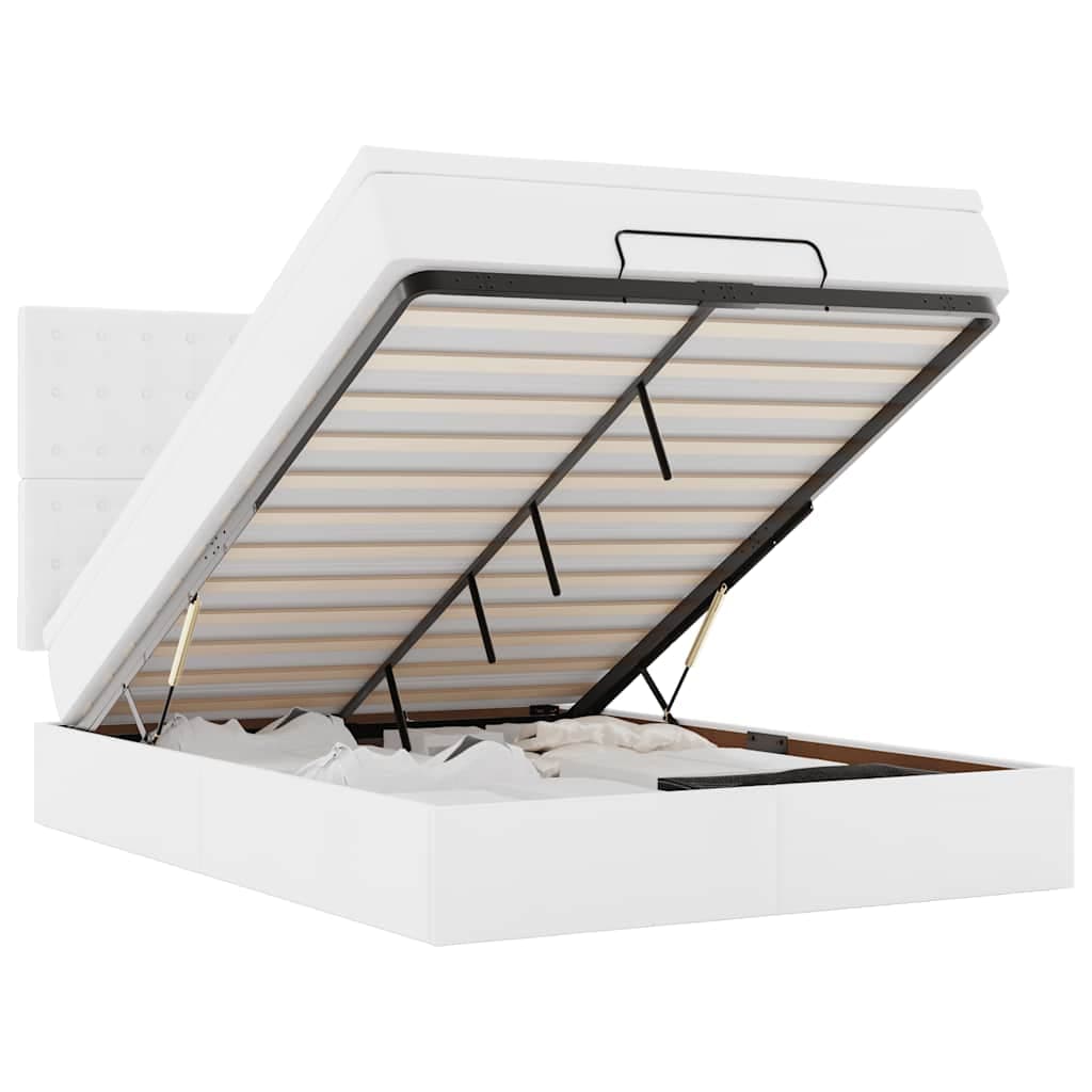 vidaXL Estrutura de Cama Otomana com Colchão Branco Couro Falso - 1612800674