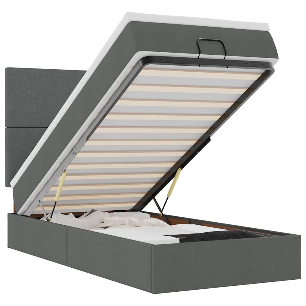 vidaXL Cama Otomana com Colchão & Leds 80x200cm Tecido Cinza-escuro - 3265797553