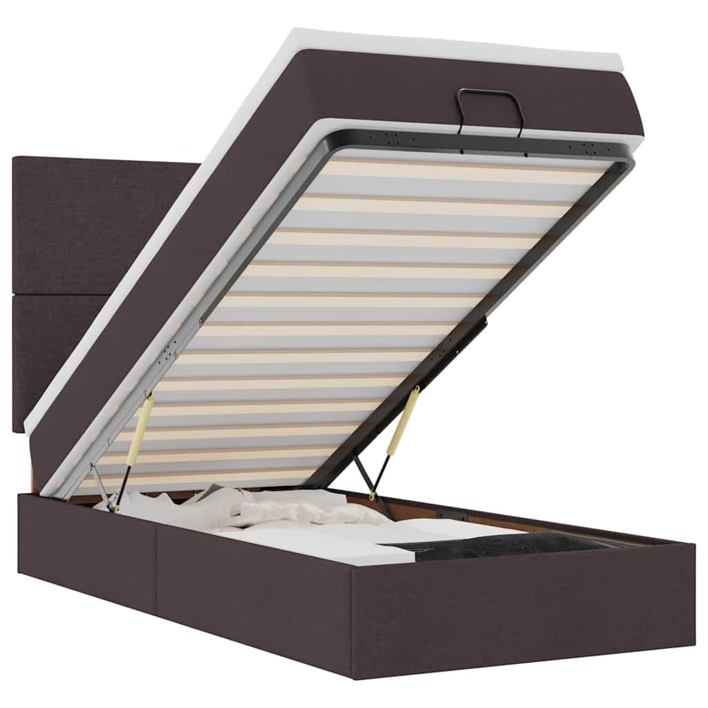 vidaXL Estrutura cama otomana colchão 90x190 cm tecido castanho escuro