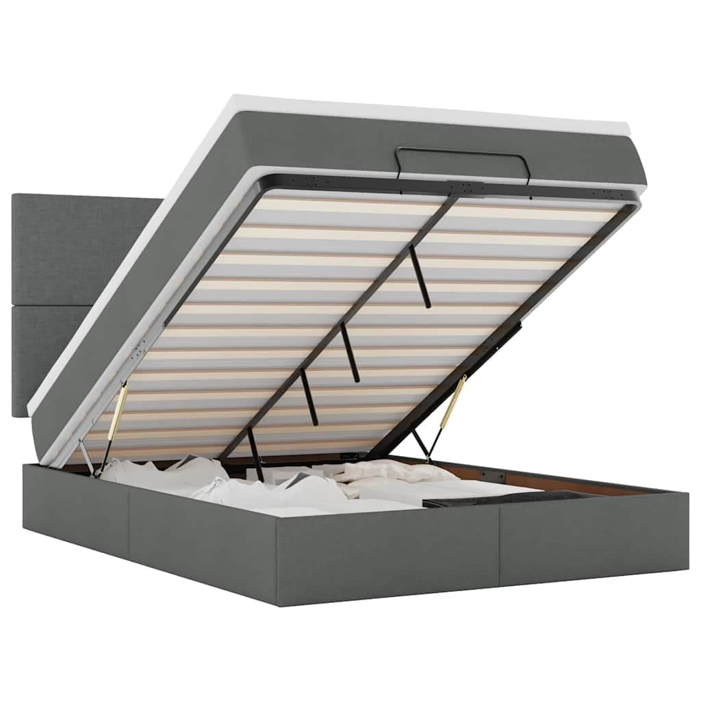 vidaXL Estrutura de Cama Otomana com Colchão 140x190cm Cinzento Escuro - 2965769201