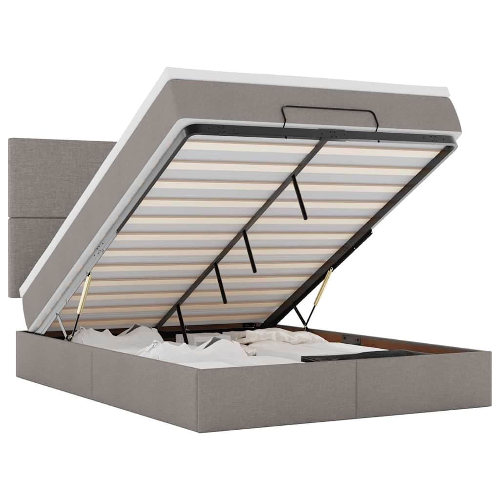 vidaXL Estrutura de Cama Otomana com Colchão Tecido Cinzento 140x190cm - 3232563070