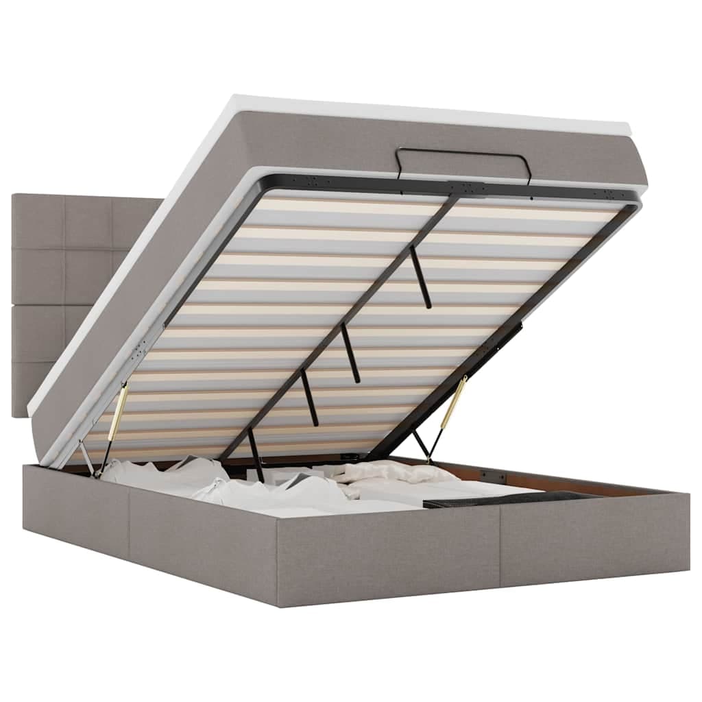 vidaXL Estrutura de Cama Otomana com Colchão Tecido Cinzento 140x190cm - 4187344752