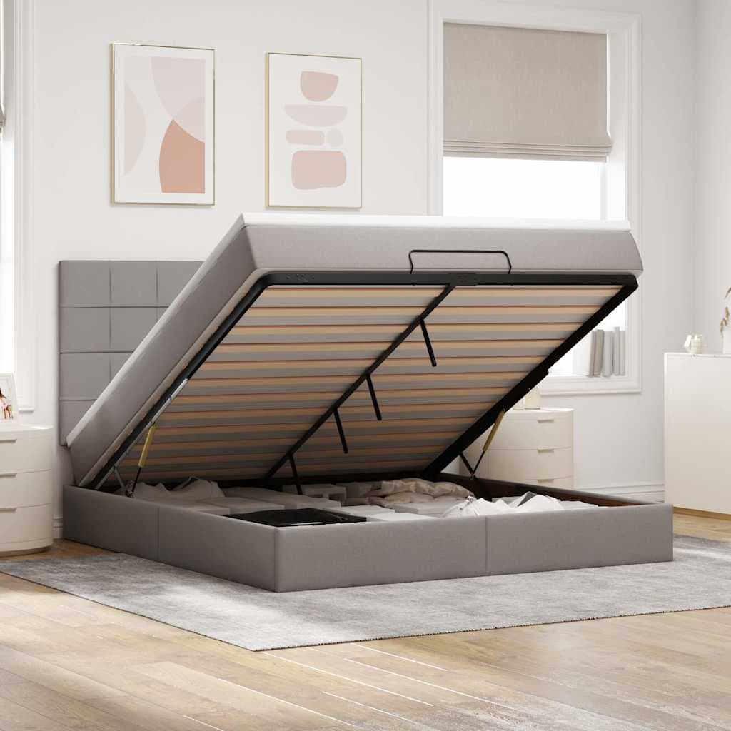 vidaXL Estrutura de cama otomana com colchão tecido cinzento 160x200cm