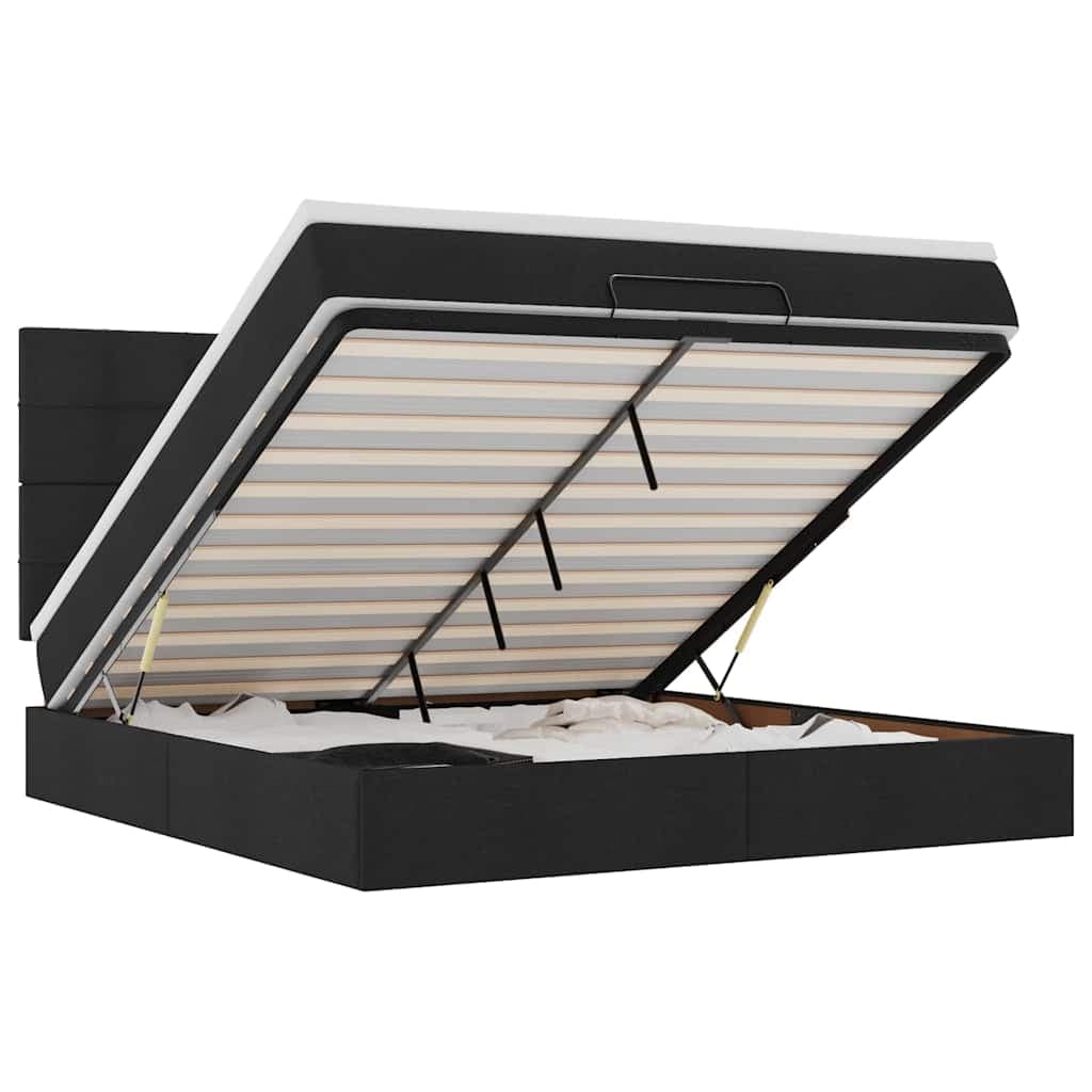 vidaXL Estrutura de Cama Otomana com Colchão 180x200 cm Tecido Preto - 3164904804