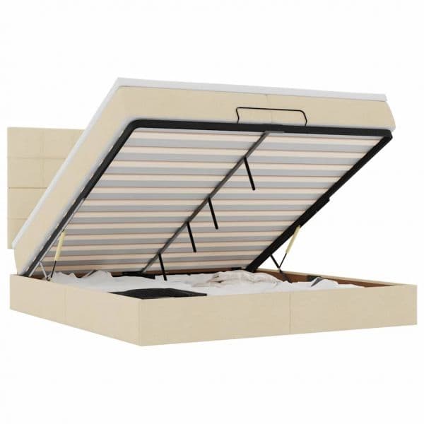 vidaXL Estrutura de Cama Otomana com Colchões Tecido Creme 200x200cm - 2780802085