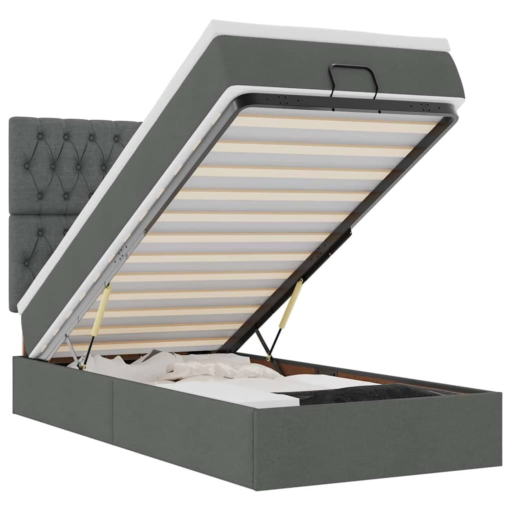 vidaXL Cama Otomana com Colchão & Leds 80x200cm Tecido Cinza-escuro - 1945594712