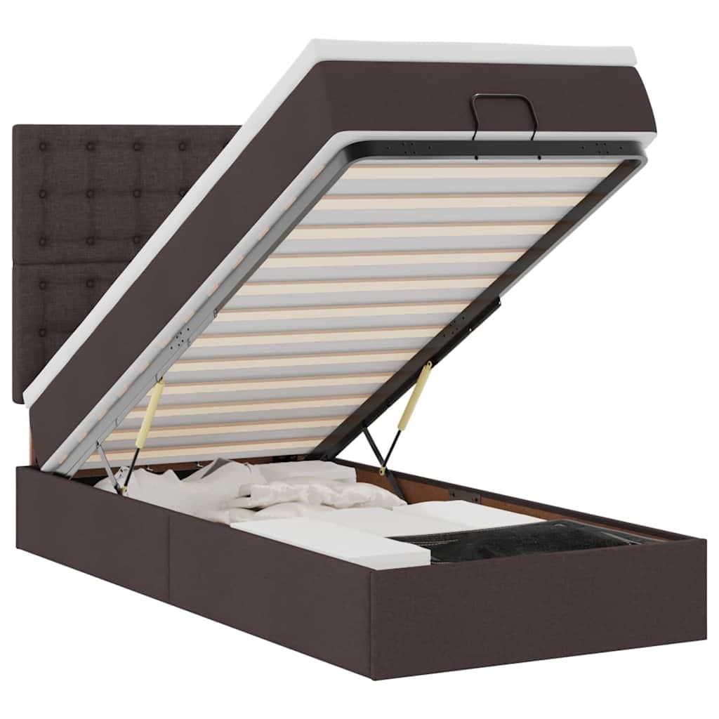 vidaXL Estrutura cama otomana colchão 90x190 cm tecido castanho escuro