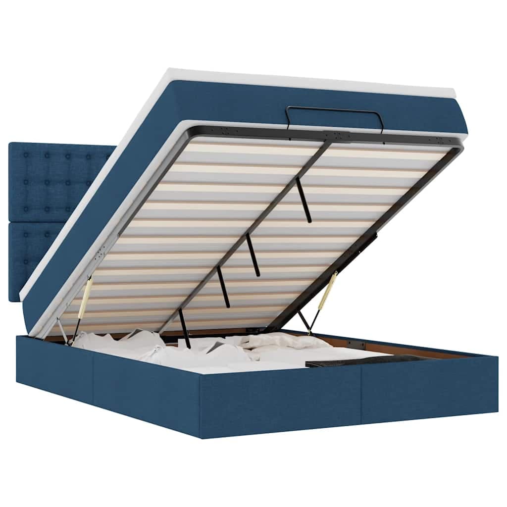 vidaXL Estrutura de Cama Otomana com Colchão 140x190cm Tecido Azul - 1494766252