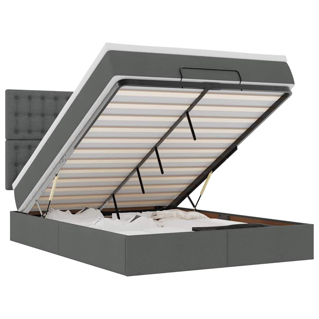 vidaXL Estrutura Cama Otomana Colchão 140x200cm Tecido Cinzento Escuro - 3071685504